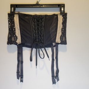 Victoria's Secret Lace Up Garder Belt, Black and Nude